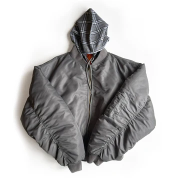 Bomber W Plaid Hood Grey